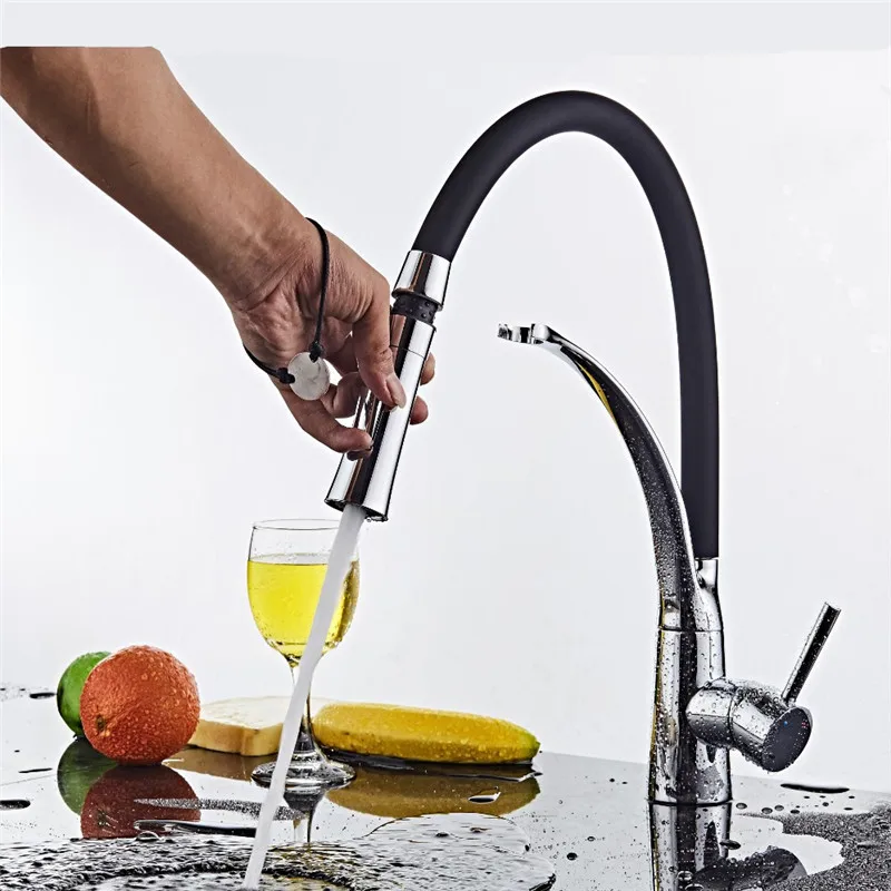 Смеситель для кухонной раковины с хромированной отделкой выдвижной смеситель