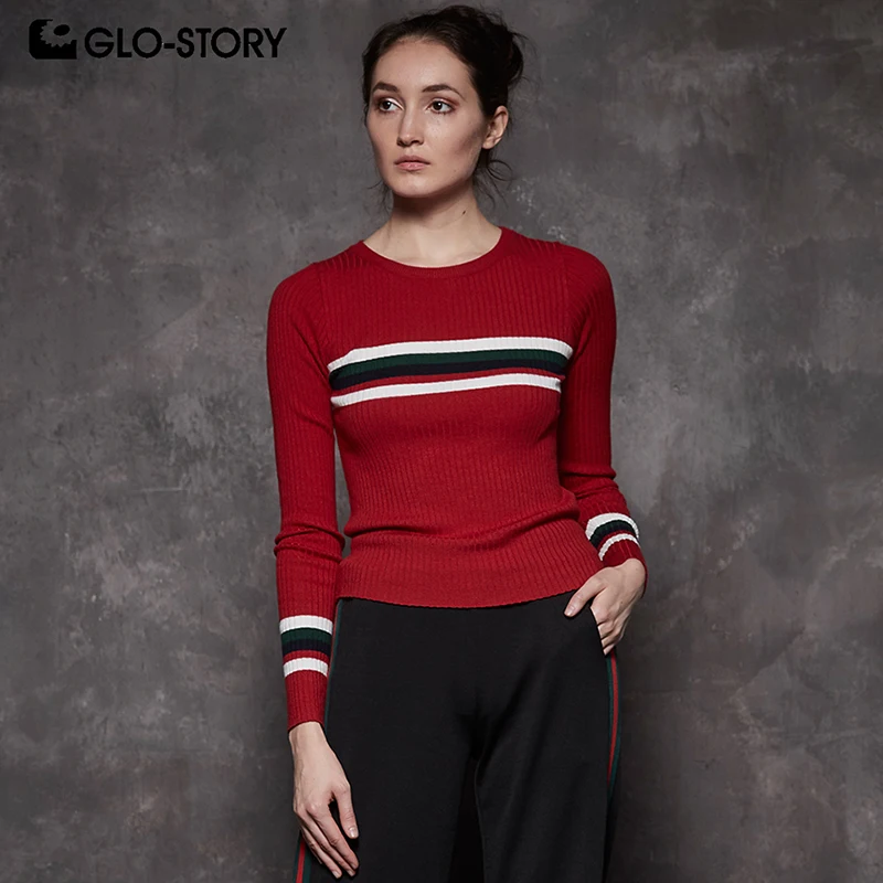 GLO-STORY для женщин 2018 базовая с круглым вырезом Повседневная Уличная полосатый