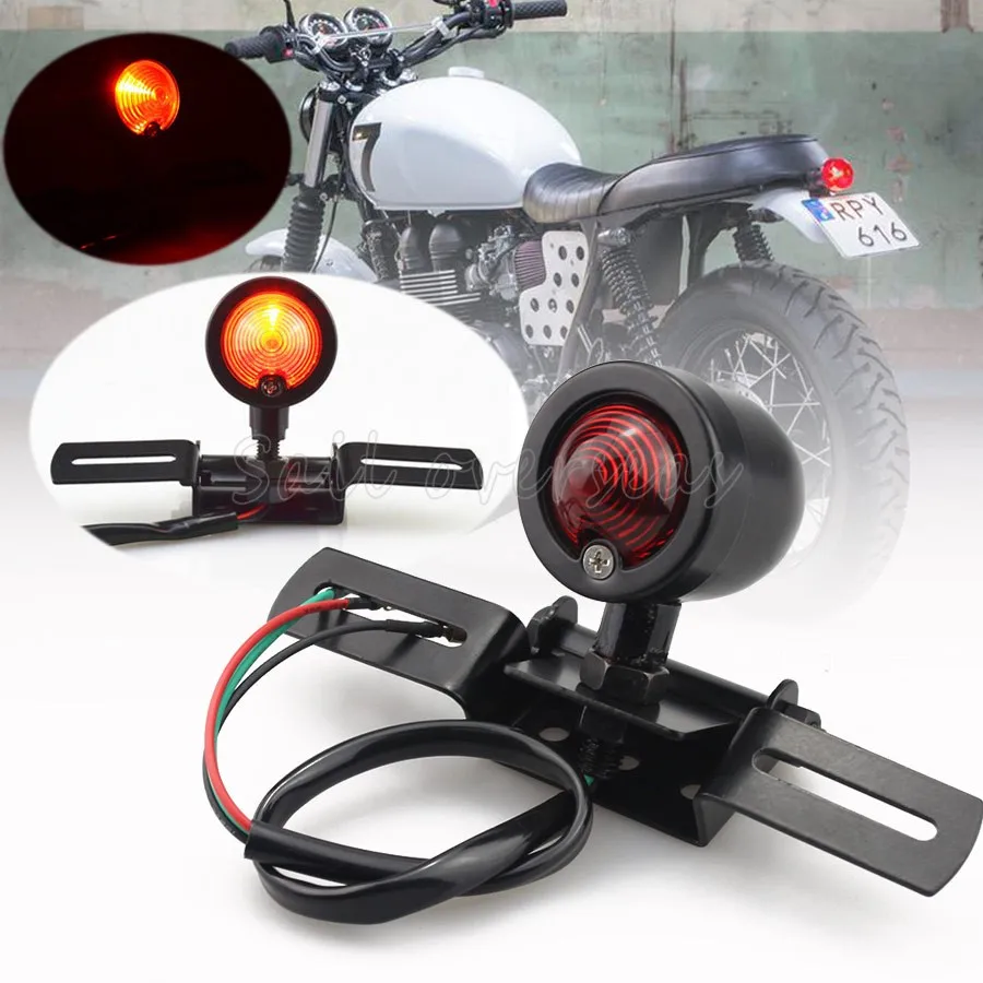 

Motorcycle Rear Light Stop Tail Lamp For Harley Bobber Cafe Racer Custom Brake Motos Bulb+Plate For Suzuki Kawasaki