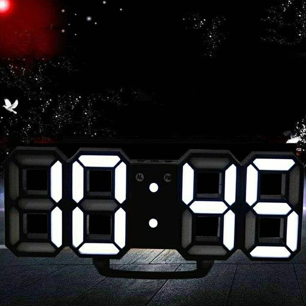 3D LED Digital Wall Clock Electronic USB Plug Alarm Horloge Luminous | Дом и сад