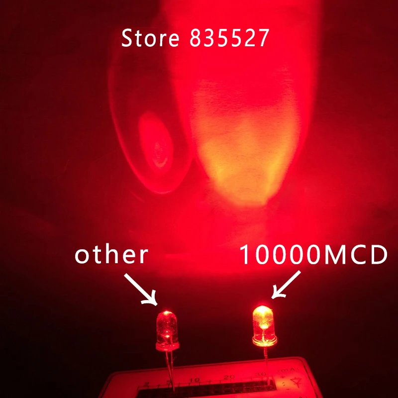 100 шт./лот 5 мм 10000mcd красная светодиодная водопрозрачная круглая головка F5