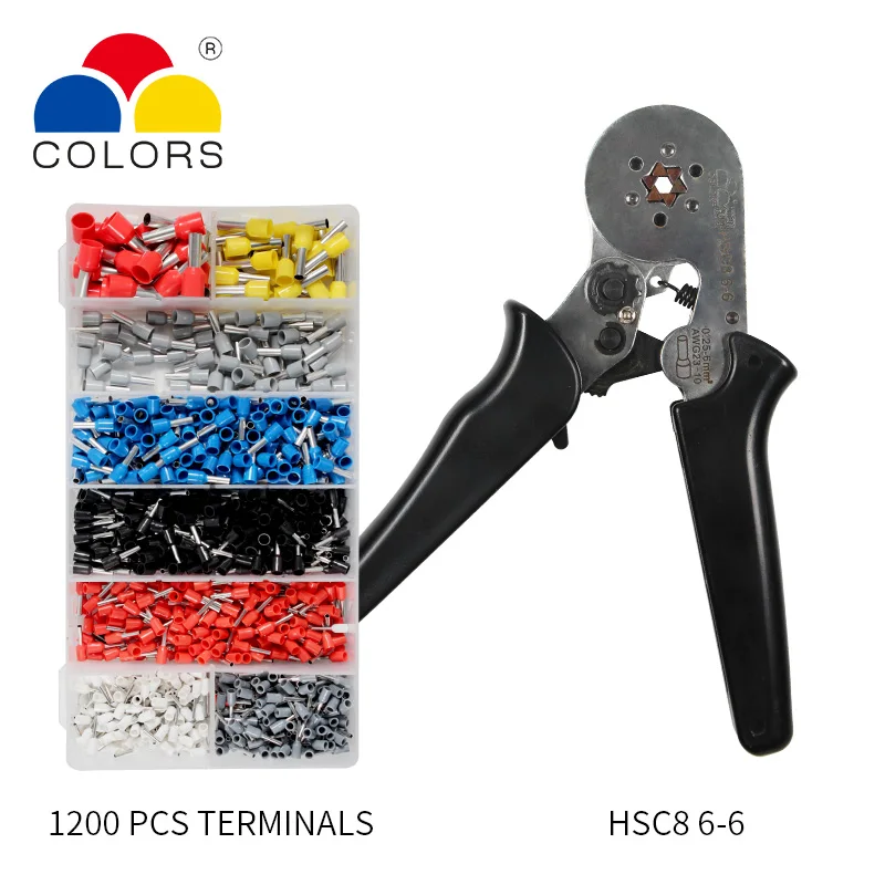 HSC8 6-6-b 1200PCS Саморегулирующиеся обжимные плоскогубцы+ обжимные клеммы комплекты AWG23-10 жильный кабель трубки терминалы обжимные плоскогубцы многофункциональный ручной инструмент - Цвет: HSC8 6-6-b 1200PCS
