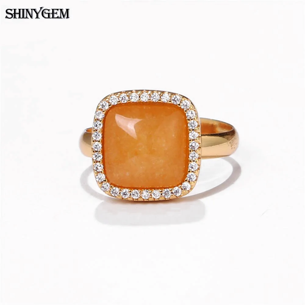 Модные кольца ShinyGem с квадратным/сердечком из натурального желтого камня золотым