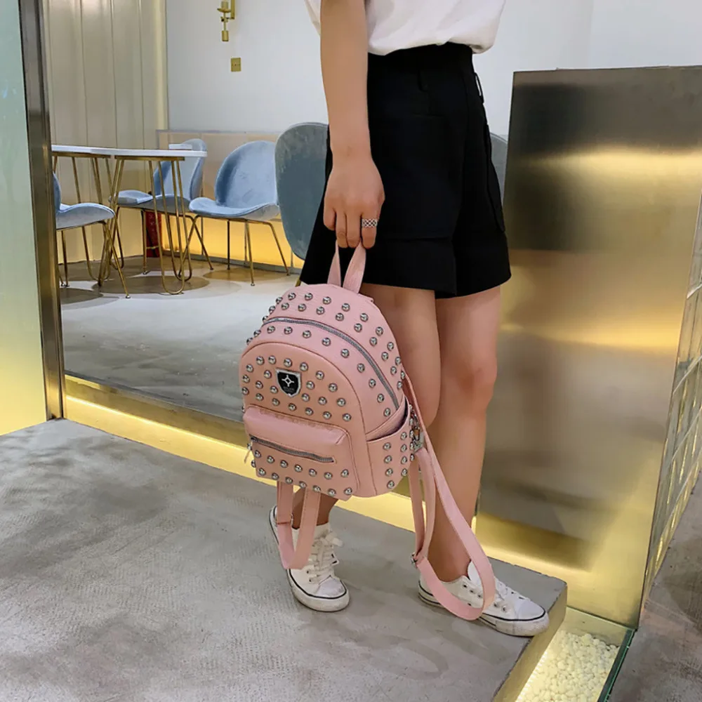 Studded versatile backpack fashion women's bag new casual backpack solid color student bag travel backpack Dropship Y612