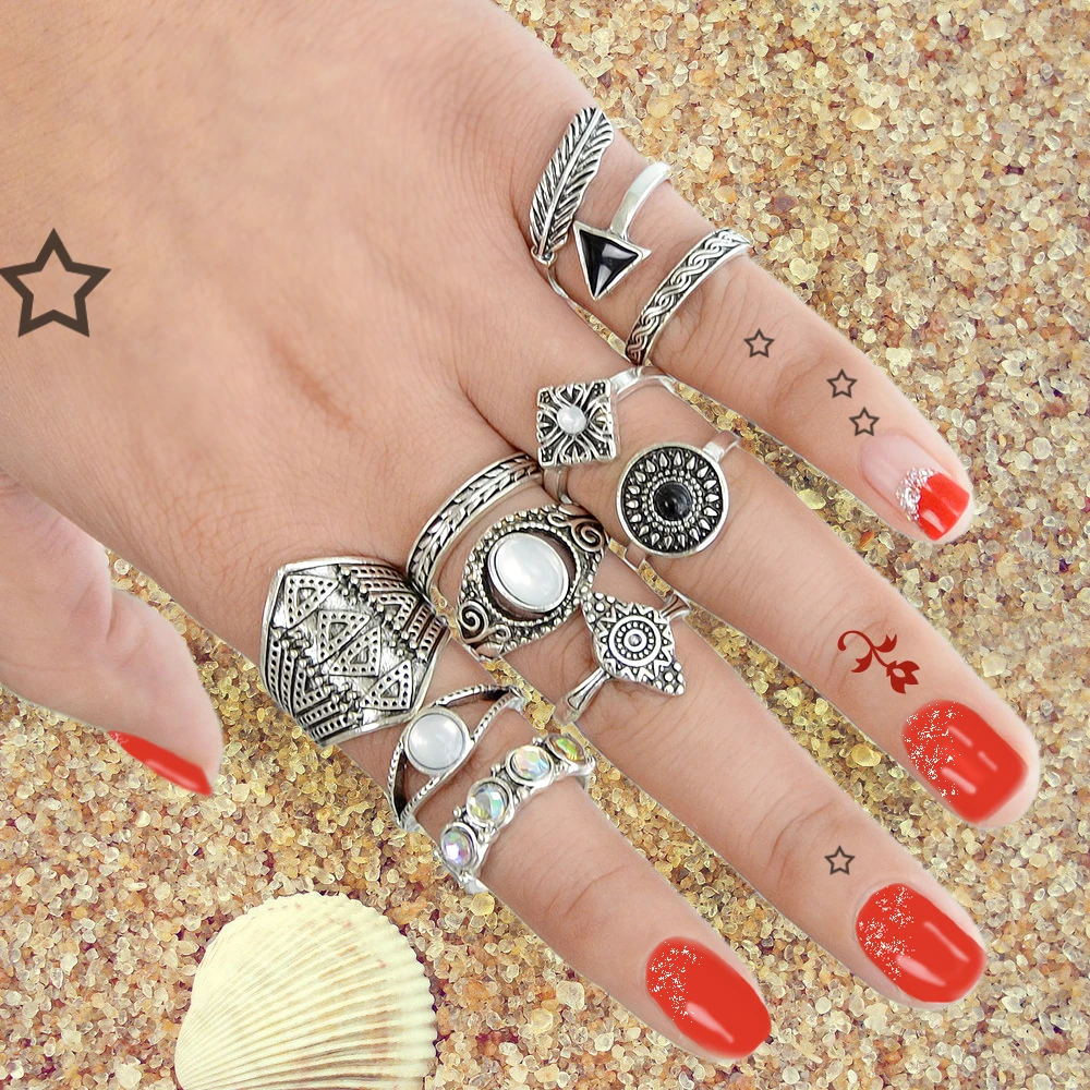 10 pcs/set Ethnic Jewelry Antique Silver Gold Color Arrow Square Round Knuckle Ring Set Vintage Punk Finger Rings | Украшения и