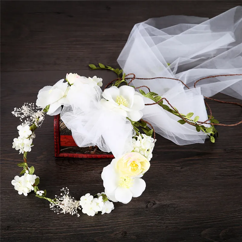 Красивый свадебный венок FunPa декоративный Креативный цветочный с вуалью