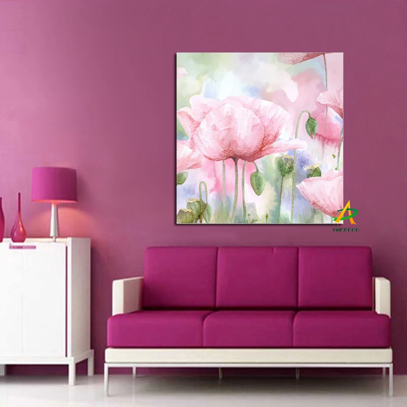 YWDECOR большой размер розовый и белый Мак цветы Печать Современная Картина на