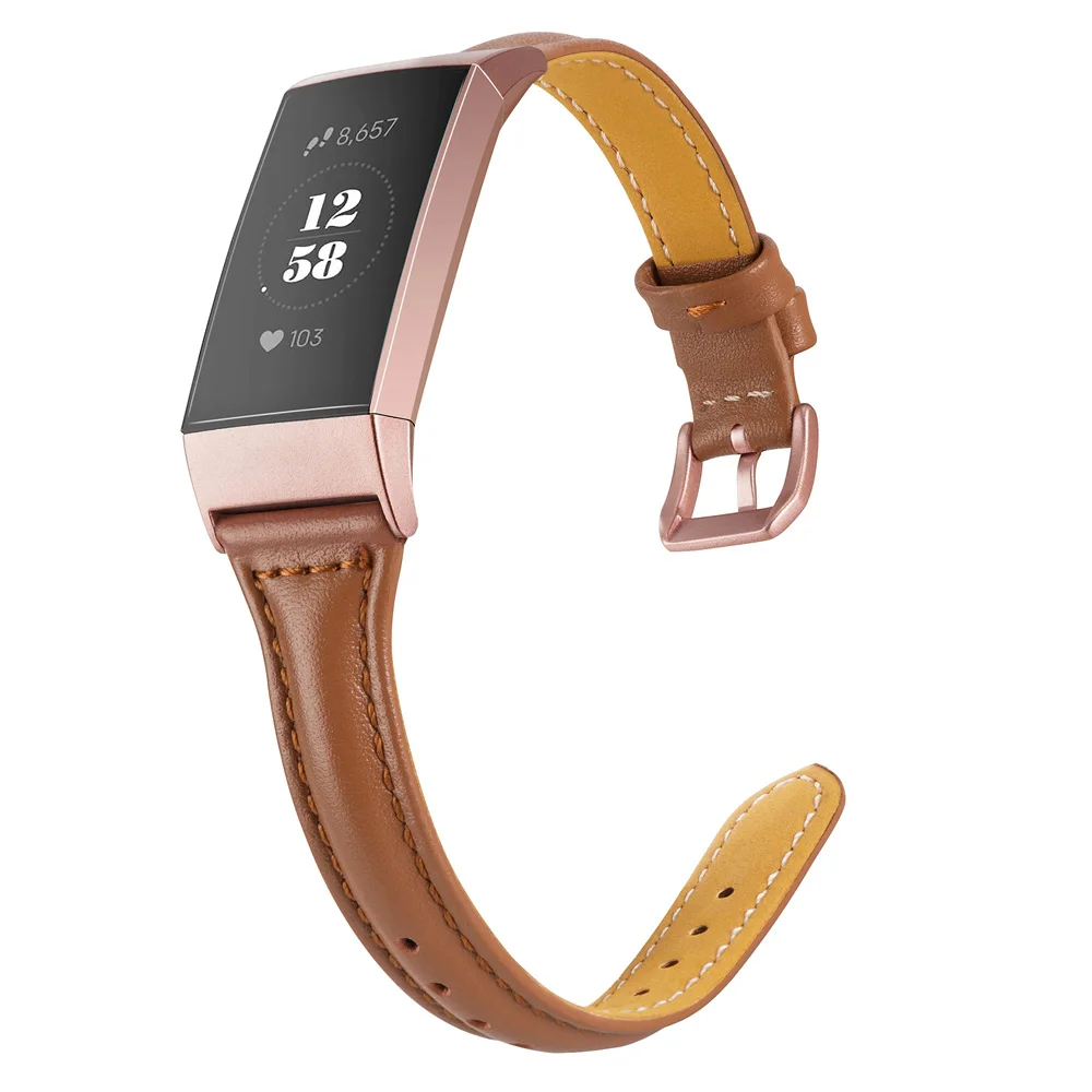 Brown Умный Браслет ремешок для Fitbit Charge 3 из натуральной кожи ремешок браслет розовое золото адаптер застежка для Fitbit Charge 3/Charge 3 SE - Цвет ремешка: Brown