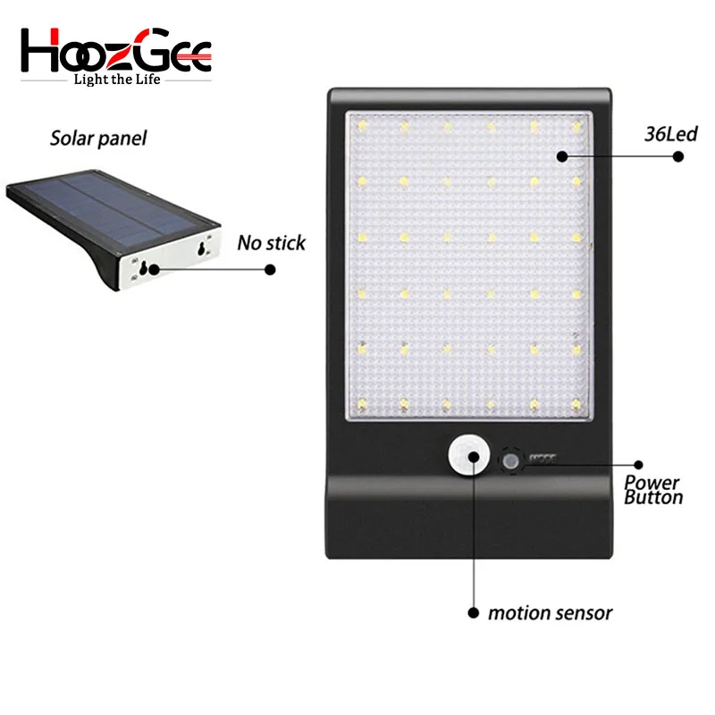 HoozGee Солнечный уличный светильник s Открытый сад 450LM 36 светодиодный PIR датчик движения светильник лампа безопасности водонепроницаемое Освещение стен