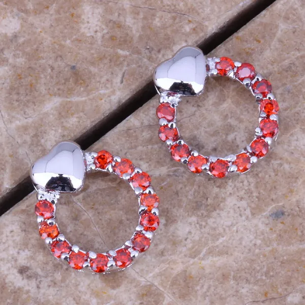 Круглые серьги гвоздики красный гранатовый серебряное покрытие N1343|fashion stud