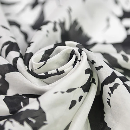 Silk cotton fabric Big black and white floral print ink paintings style SCT503 | Дом и сад