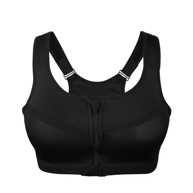 VEQKING размера плюс 2XL-5XL регулируемый спортивный бюстгальтер на молнии, женский бюстгальтер с подкладкой пуш-ап без проволоки для йоги, спортивный топ для спортзала, бега, фитнеса - Цвет: 1pc black