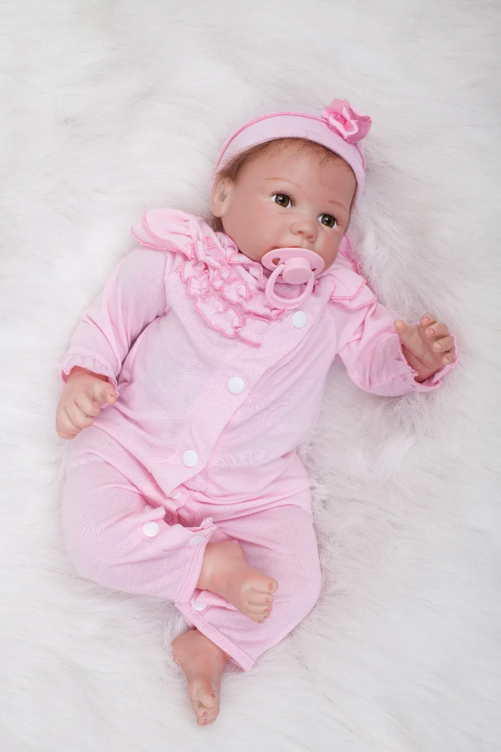 Силиконовая кукла новорожденный мягкая на ощупь рот с магнитом розовый