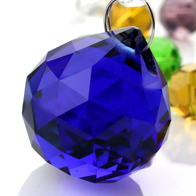 

5pcs/lot 40mm Many Faceted Sides Royal Blue Crystal Glass Lighting Ball(+40PCS Ring) With One Hole Hanging Christmas Decoration