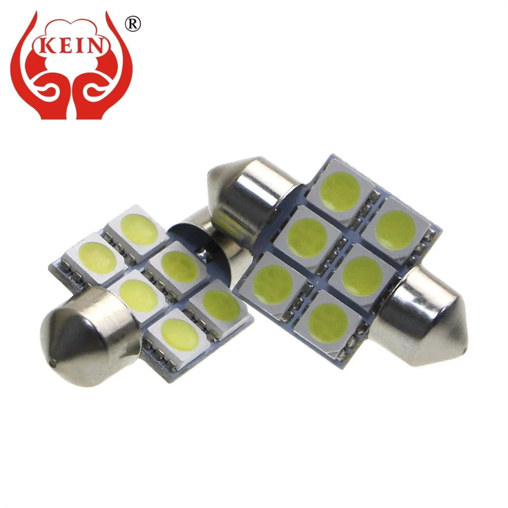 KEIN 10 шт. кристально Синяя светодиодная гирлянда 6smd 5050 белая c5w c10w ламсветильник