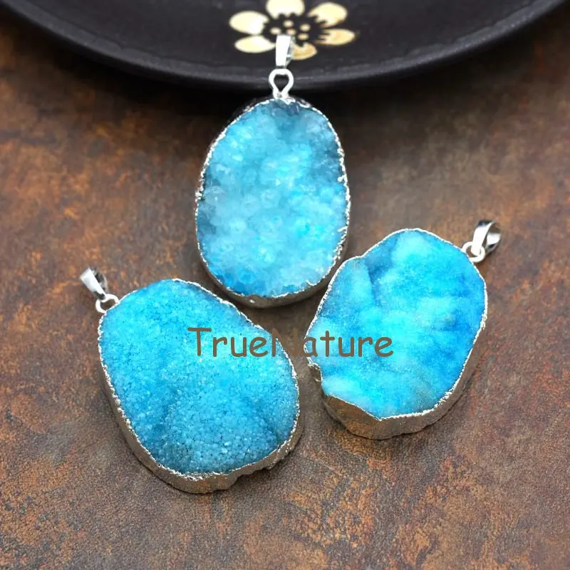 

Natural Irregular Druzy Geode Crystal Charm Silver Electroplated Teardrop Single Bail Pendant For Necklace In 34*50 mm PM6285