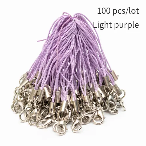 Light purple 100 шт./лот, многоцветная застежка-карабин, ремешок, шнур, мобильный ремешок, очаровательное нейлоновое кольцо для ключей, цепочка, сделай сам, для изготовления ювелирных изделий - Цвет: Light purple