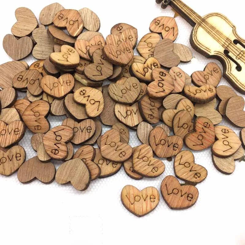 100 шт любовь сердце деревянные конфетти деревенские ломтики поделки DIY Конфетти