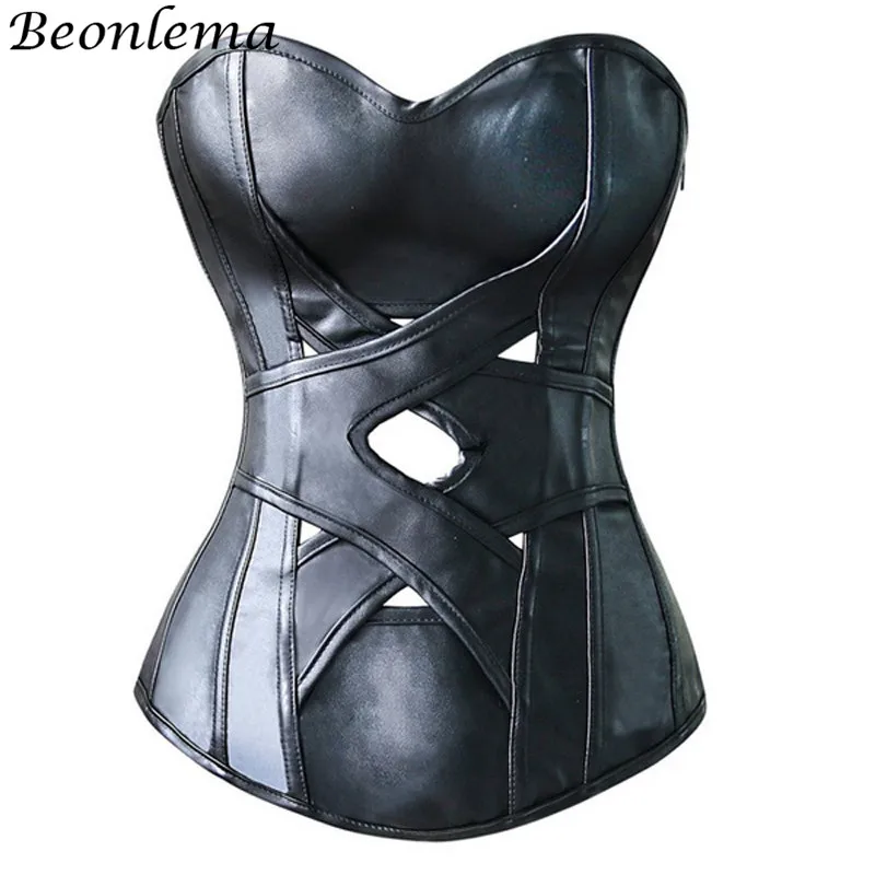 Beonlema корсет из искусственной кожи Готический Топ открытая Сексуальная черная