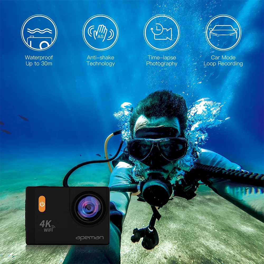 Apeman действие 20 14 12MP Камера 4 К 1080 P WI FI FHD 2.0 дюймов 170D Go ВОДОНЕПРОНИЦАЕМЫЙ PRO Спорт Cam