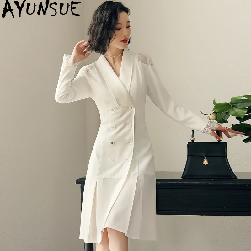 Винтажное официальное платье женское элегантное весенне-осеннее белое для