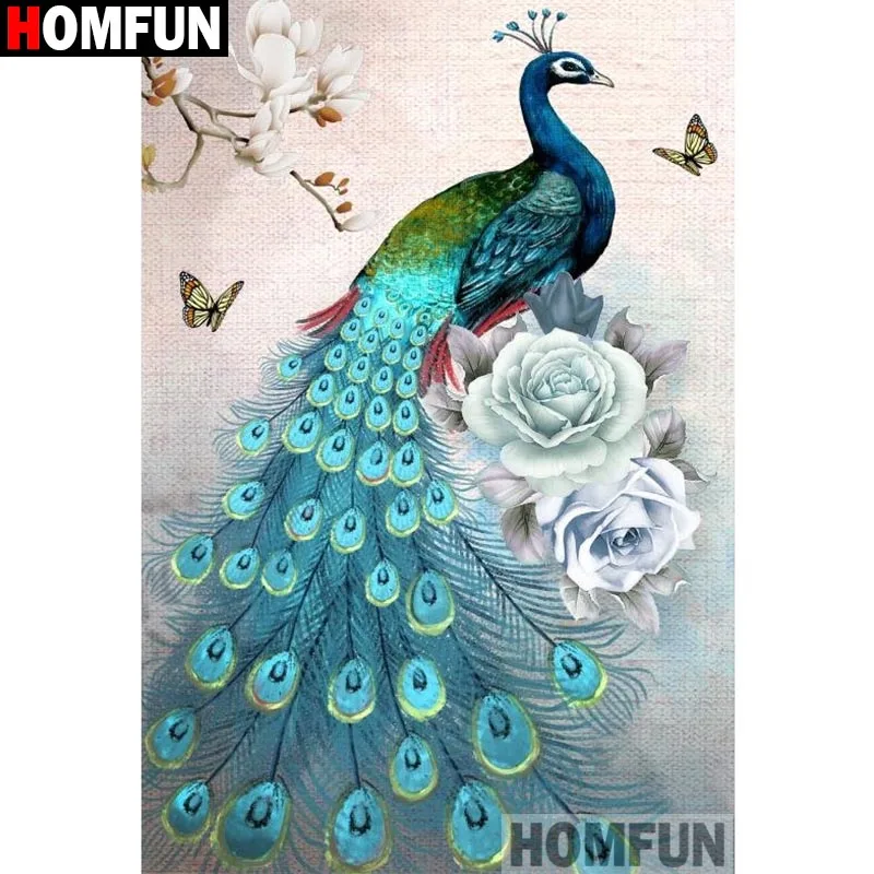 Алмазная живопись HOMFUN вышивка крестиком алмазная с павлином цветком стразы