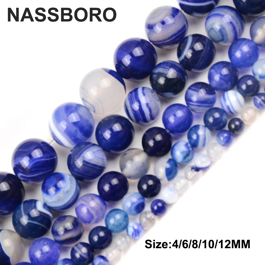 

Blue Stripes Agates Natural Stone Beads Rondelle Charms Spacer Beads For Jewelry Making Bracelet Diy Bead 4/6/8/10/12MM NASSBORO