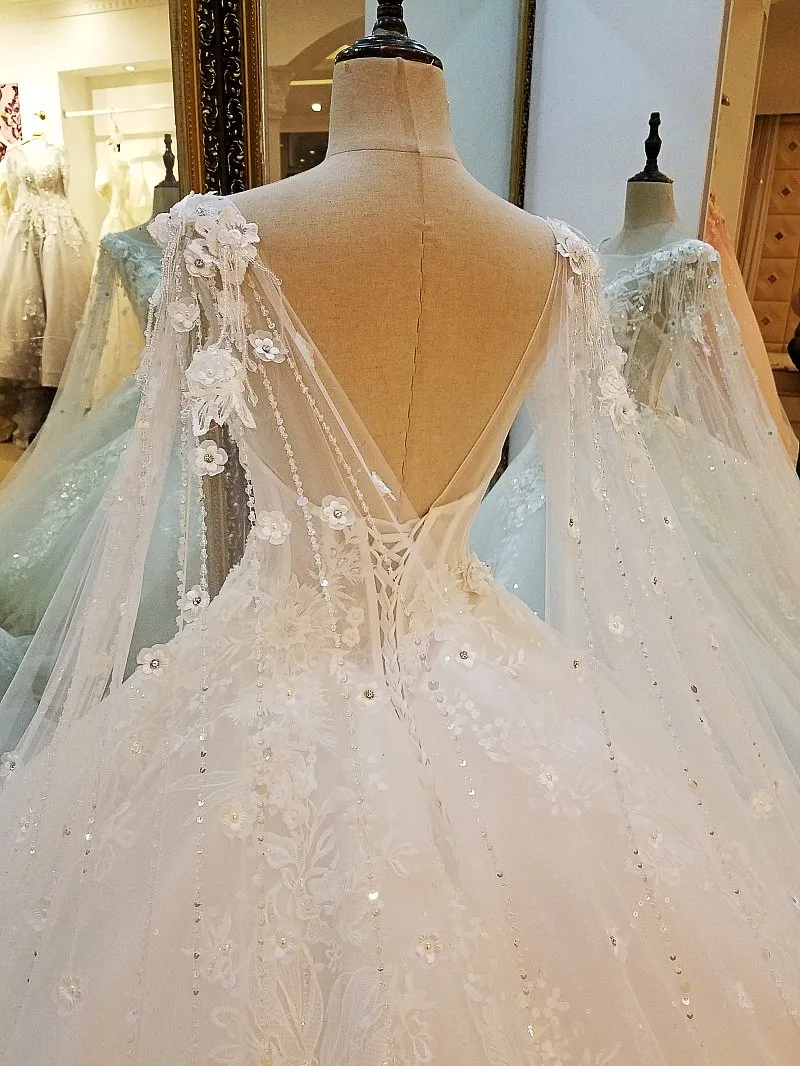 LS36759 Ivory Lace Princess Wedding Dresses Pearls Diamond Luxury Newest Bridal Gowns 2017 Vestido De Noiva Real Photos | Свадьбы и