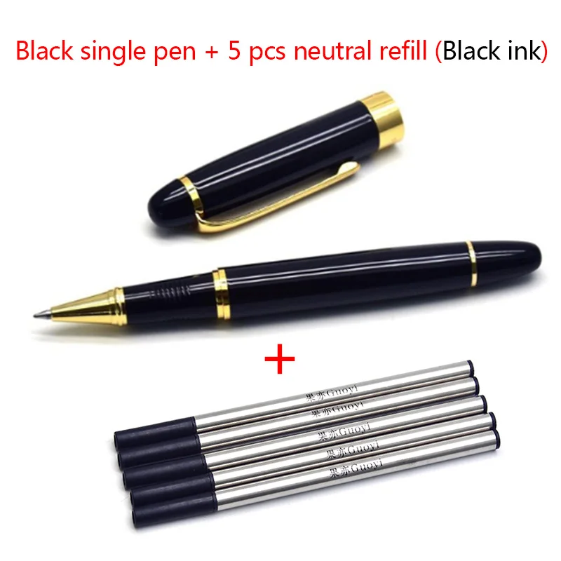black- 5 Black ink Guoyi A316 Новая Металлическая гелевая ручка, красная, черная, для обучения, офиса, школы, канцелярские принадлежности, подарок, роскошная ручка и отель, шариковая ручка для бизнеса - Цвет: black- 5 Black ink