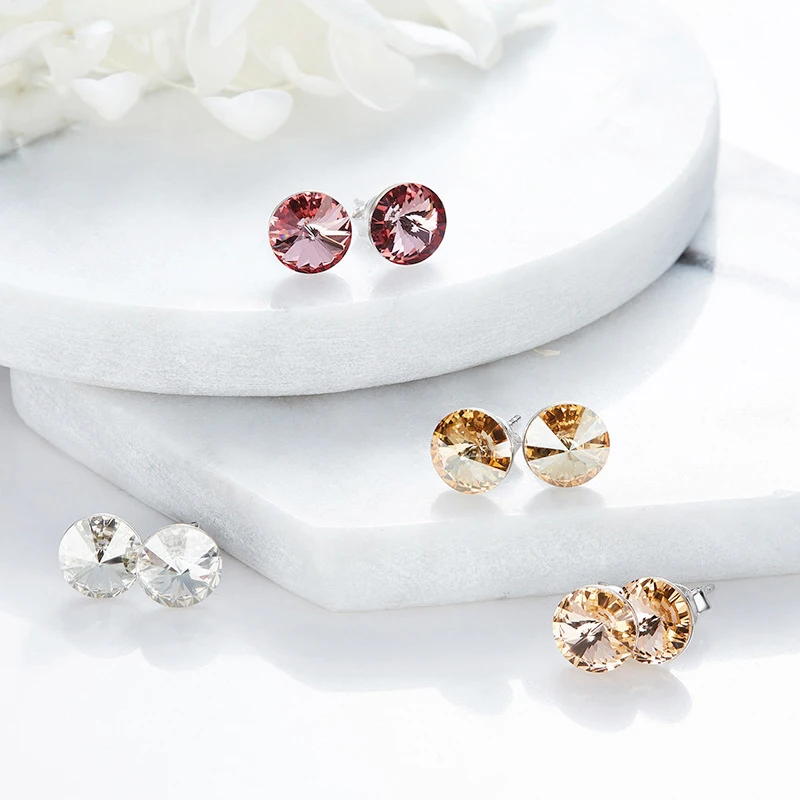 S925 простые круглые оригинальные кристаллы от Swarovski элементы серьги-гвоздики 2018