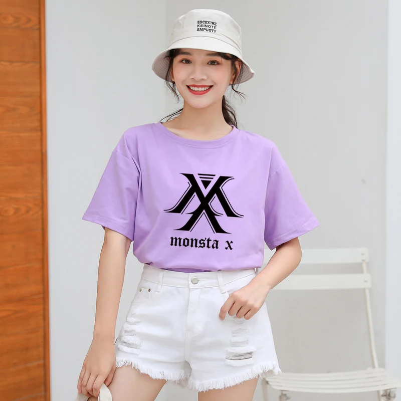 Футболка MONSTA X Kpop Женская в Корейском стиле хлопковый топ с коротким рукавом