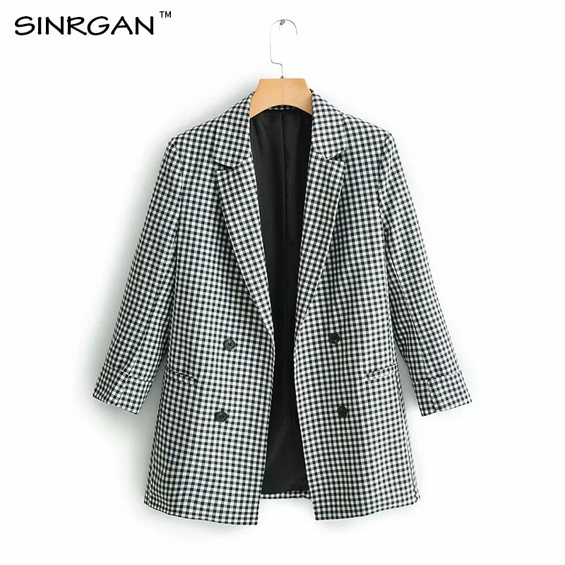 SINRGAN Женский Осенний Костюм Плед Пиджаки Офис Леди Повседневный Стиль Модный