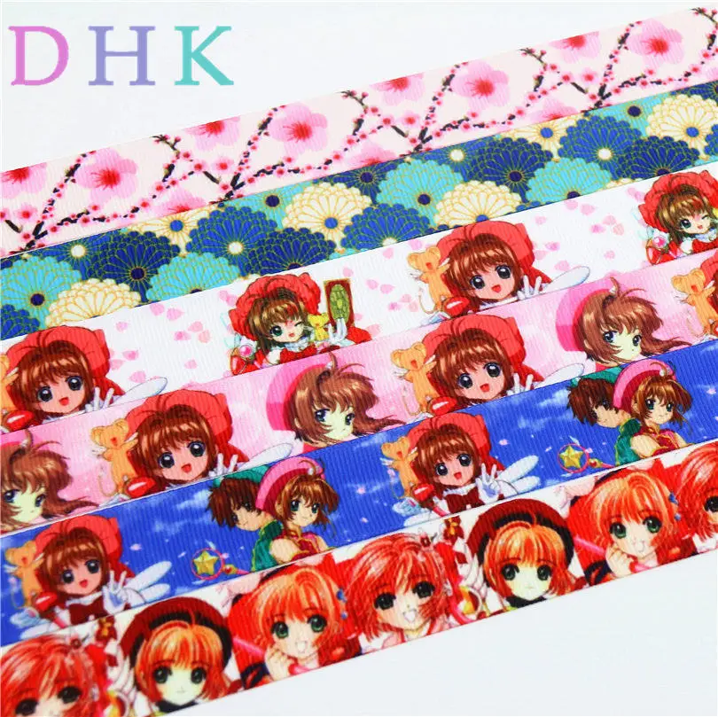 

DHK 7/8'' Free Shipping Japan Flowers Printed Grosgrain Ribbon Accessory Material Headwear DIY Decoration 22mm S755