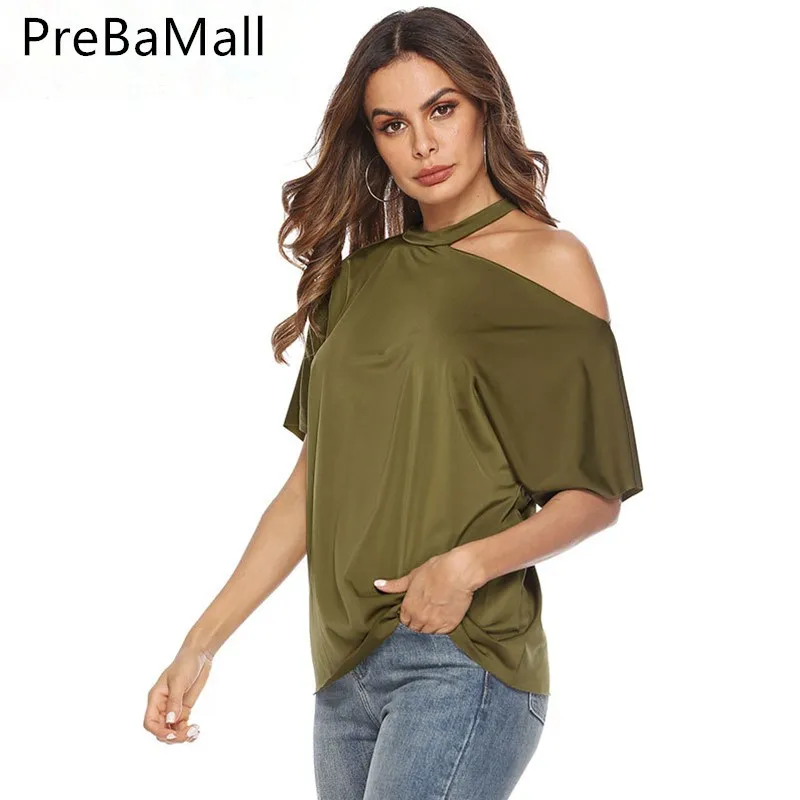 2019 Удобная уличная футболка Для женщин Повседневная с открытыми плечами Топ