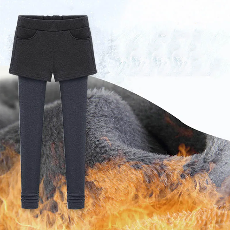 

NORMOV Fashion Winter False Two-piece Pant Skirt Women Leggings High Waist High Elasticity Slim Solid M-2XL Leggings