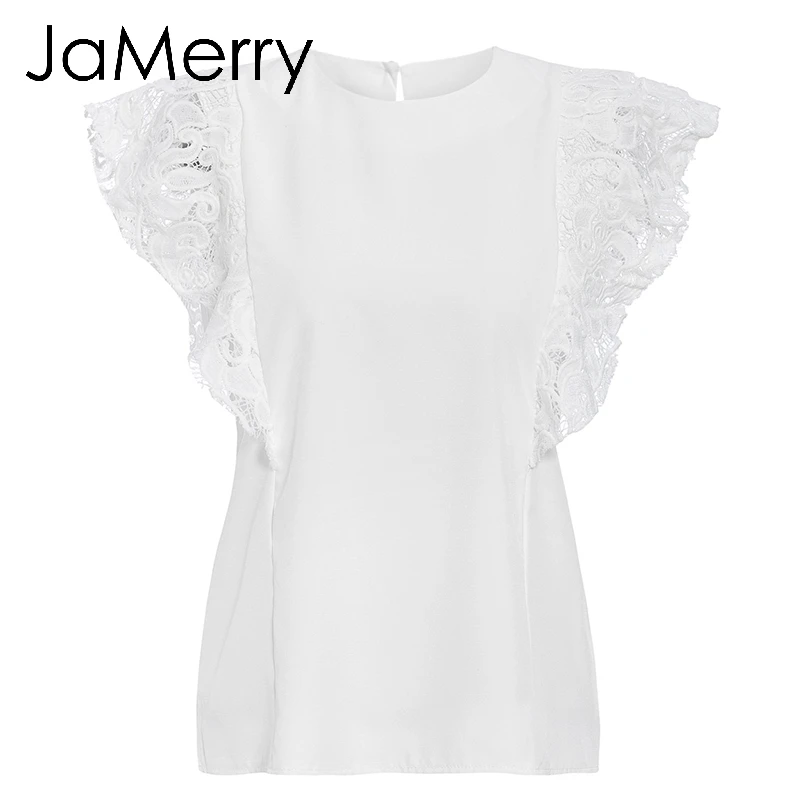 JaMerry/элегантная белая кружевная блузка с рюшами и рукавами для женщин летняя