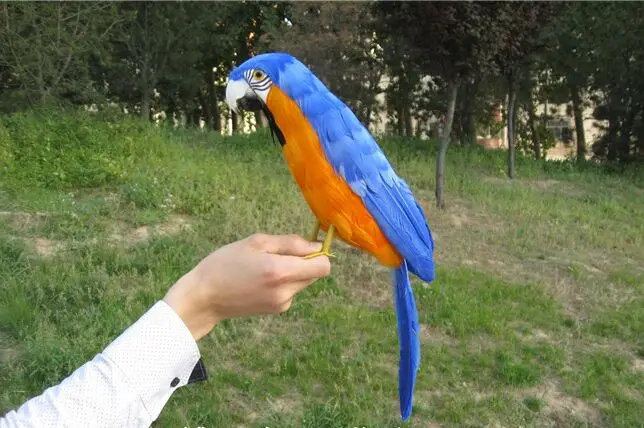 Большая имитация синий и оранжевый попугай Модель Пена & мех кукла птичка подарок