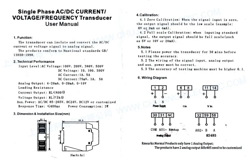 AC 1A AC 5A вход 4-20mA однофазный преобразователь переменного тока/передатчик передающий инструмент аналоговый выход амперметр