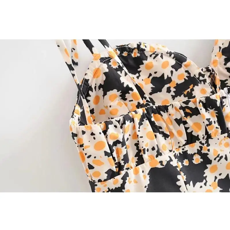 Boho Цветочный Принт укороченный Топ женский без спинки сексуальные рукавов cami