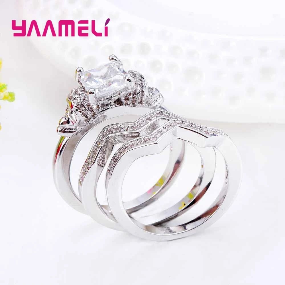 

Wholesale High Quality 925 Sterling Silver Moving Geometric Pattern Square Crystal Ring Party Accessories For Women