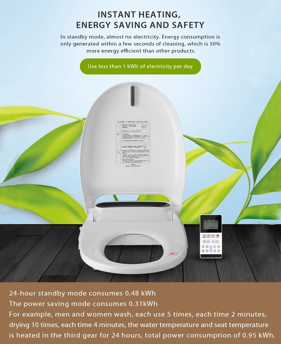 Ecofresh светодиодный светильник для туалета ed Smart удлиненный U сиденье для унитаза Электрический биде крышка с подогревом светодиодный светильник для мытья сухой массаж для женщин и детей