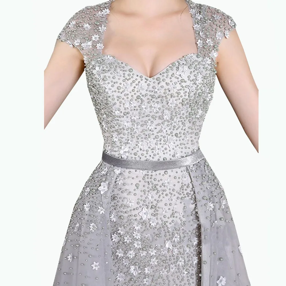 Женское вечернее платье трапециевидной формы длинное со съемным хвостом и