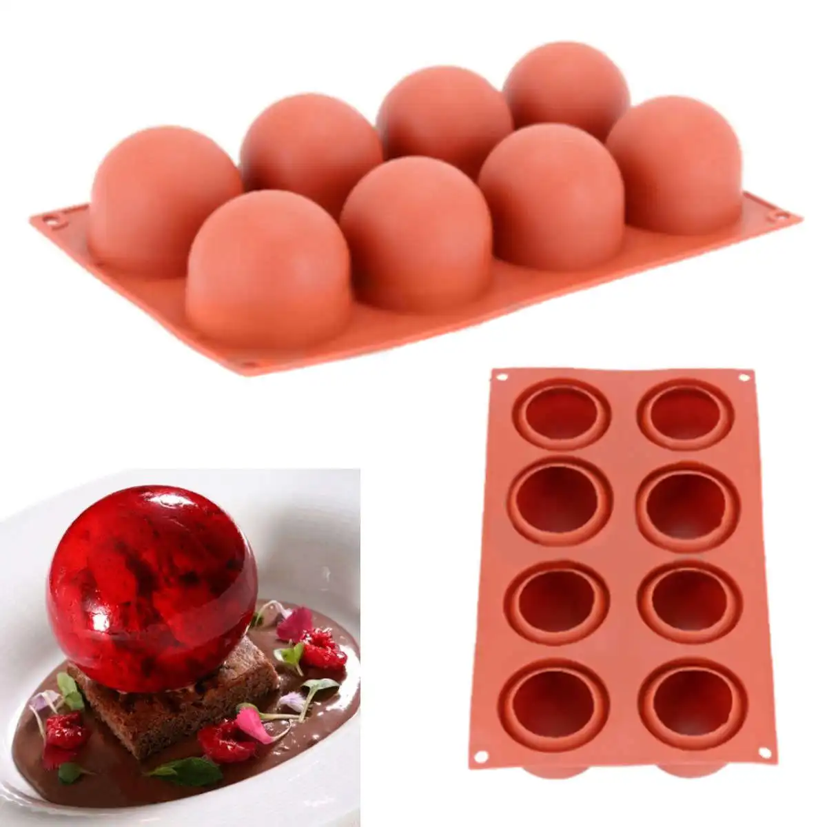 

Silicone 8 Holes High Ball Shaped Chocolate Cake Molds Baking Mousse Decor Tools