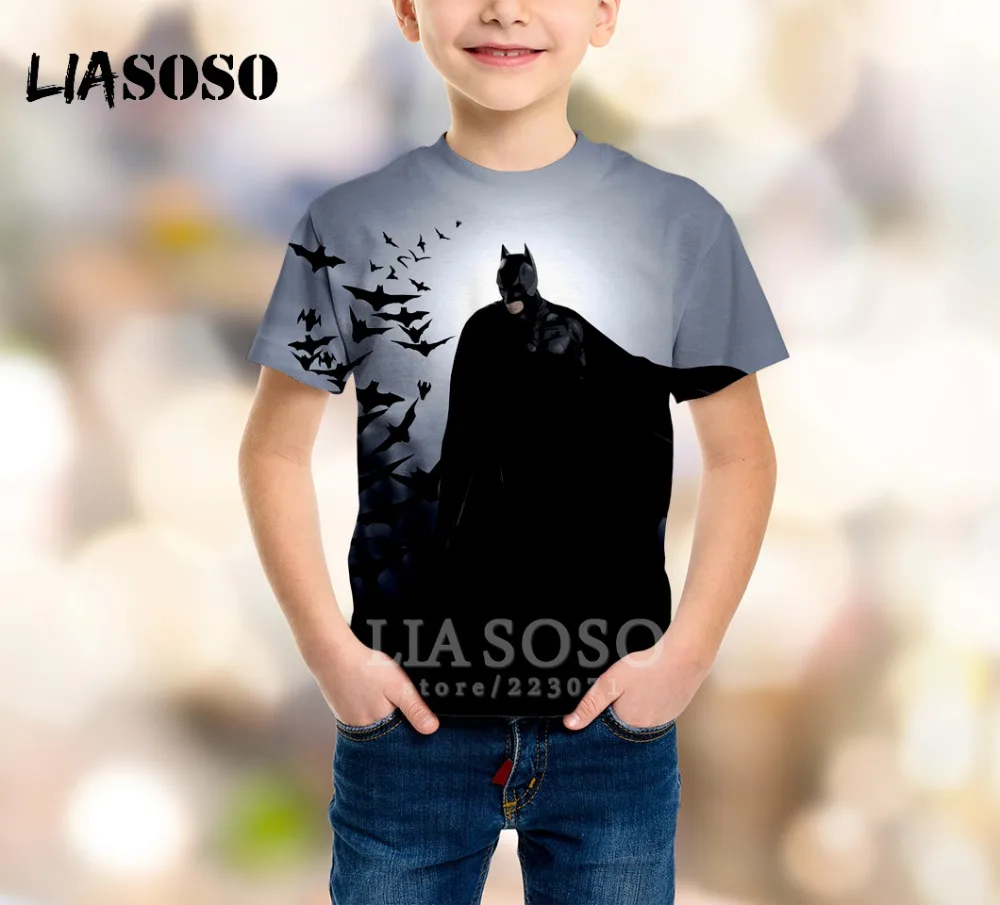LIASOSO/Новая летняя детская модная Толстовка Футболка с 3D-принтом Бэтмен детский