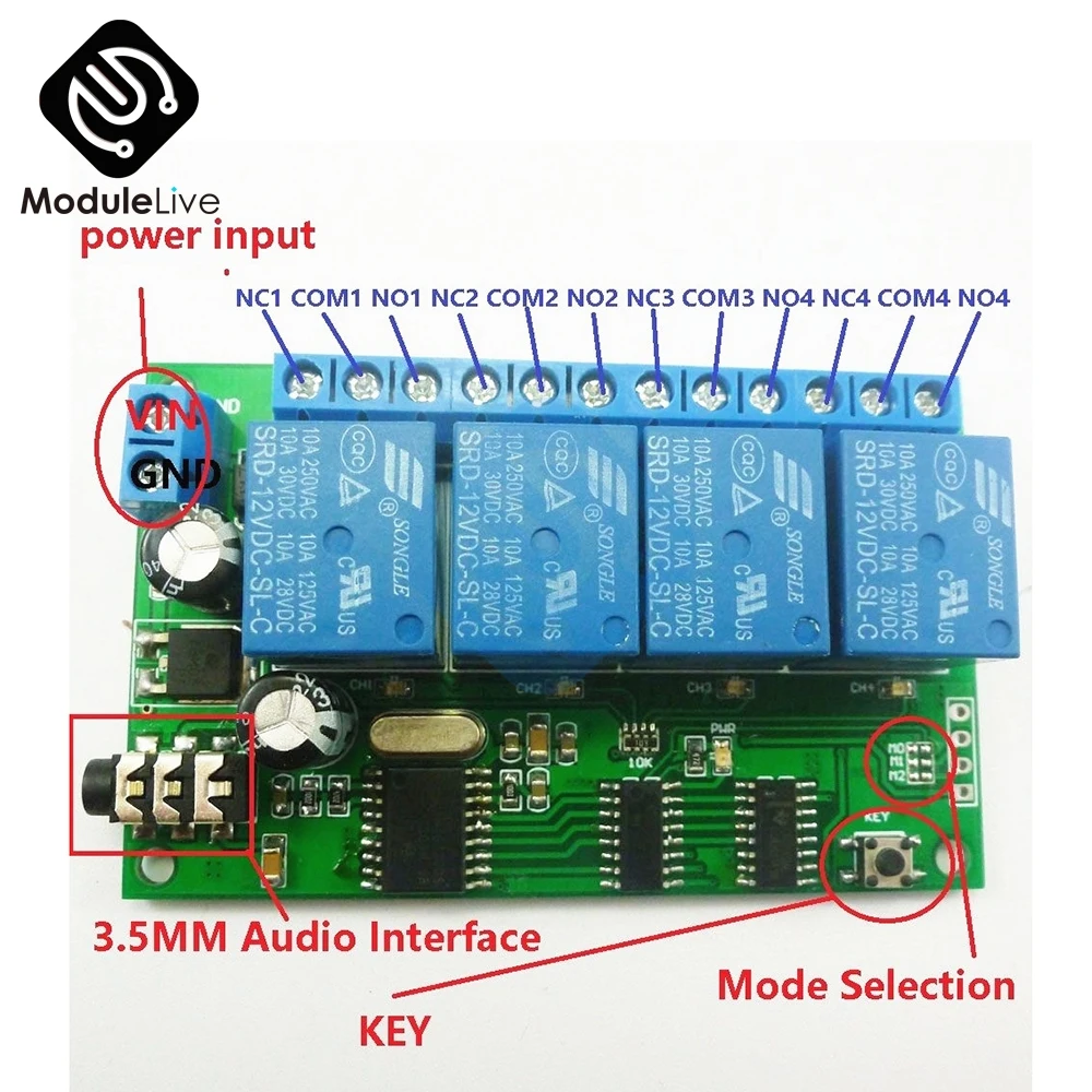 AD22B04 4 канальный DTMF MT8870 аудио декодер релейный контроллер для умного дома