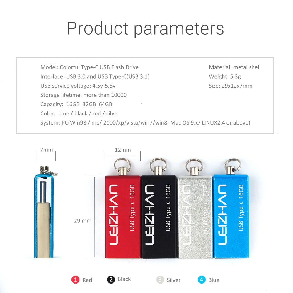 Leizhan 2017 новое прибытие usb flash drive металла высокая скорость памяти u Stick 32 Г Флешки USB 3.1 OTG TypeC 16gig Pen Drive U Диск| |