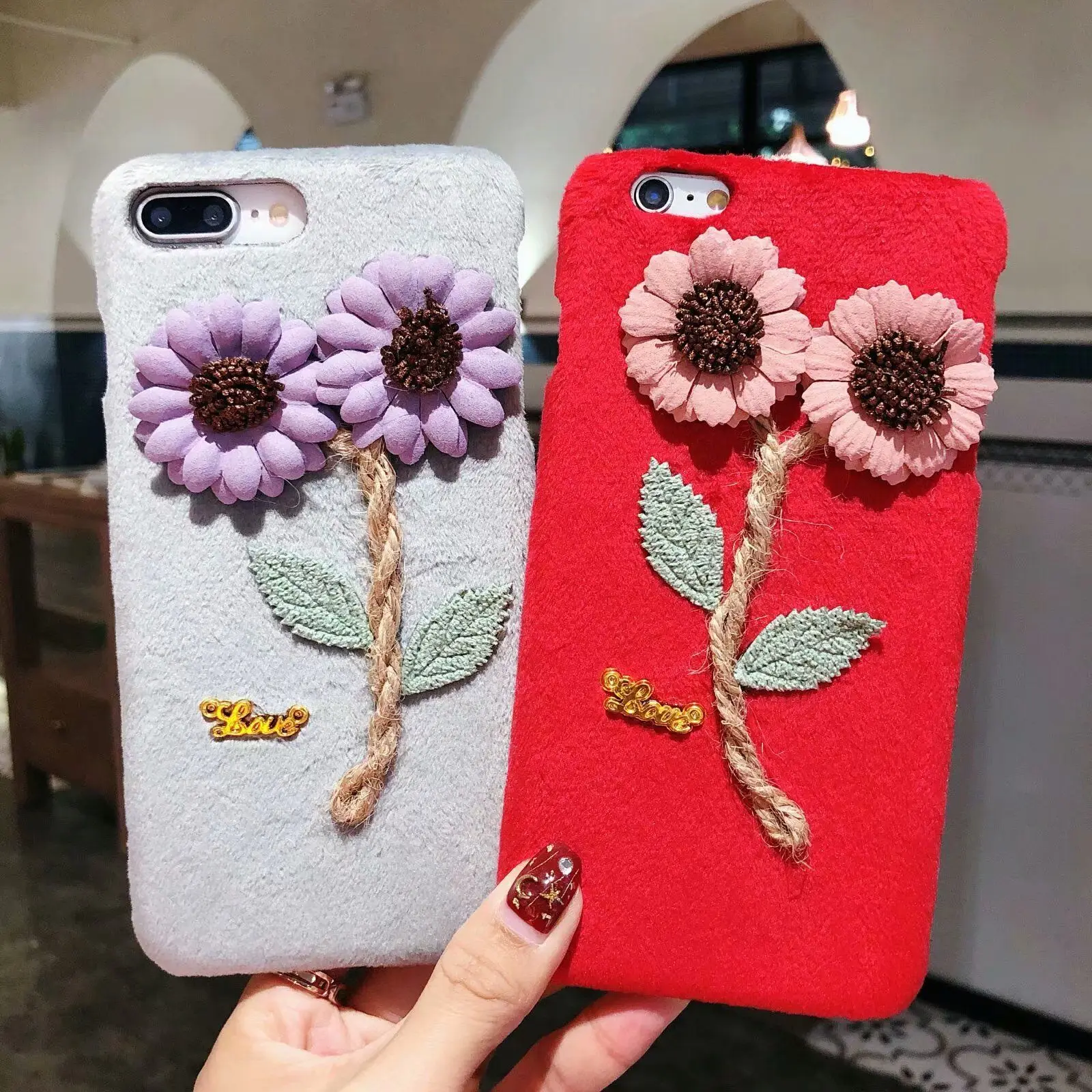 Fashion Lovely Flower Slim PC Plush Soft Back Case Cover For iPhone X 6s 7 8 Plus |