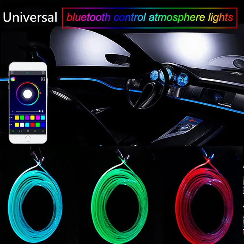 RGB multi-color Светодиодный неоновый светильник для автомобиля 6 м с поддержкой Bluetooth, RGB, внутренняя панель для приборной панели, декоративная атмосферная полоса, 12 В, J - Название цвета: RGB multi-color