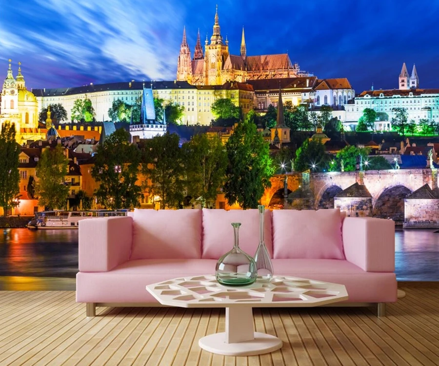 

Houses Rivers Ships Bridges Night city wallpaper papel de parede, restaurant bar living room sofa TV wall bedroom 3d murals