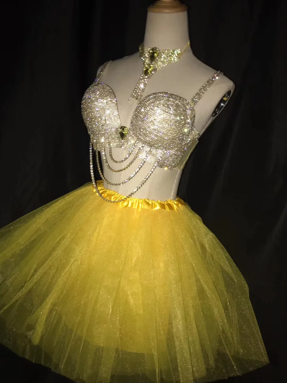 Prom Ballroom female costumes Bar Nightclub DJ Singer Star Party Model Catwalk performance clothes Yellow Rhinestones Bikini set |